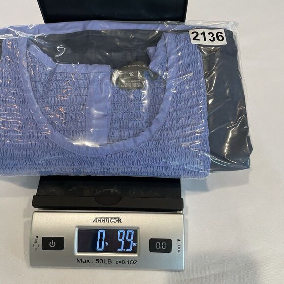 FRENCH CONNECTION Rhodes Colorblock Smocked Blue Poplin Dress, Sz 12 - Picture 13 of 13